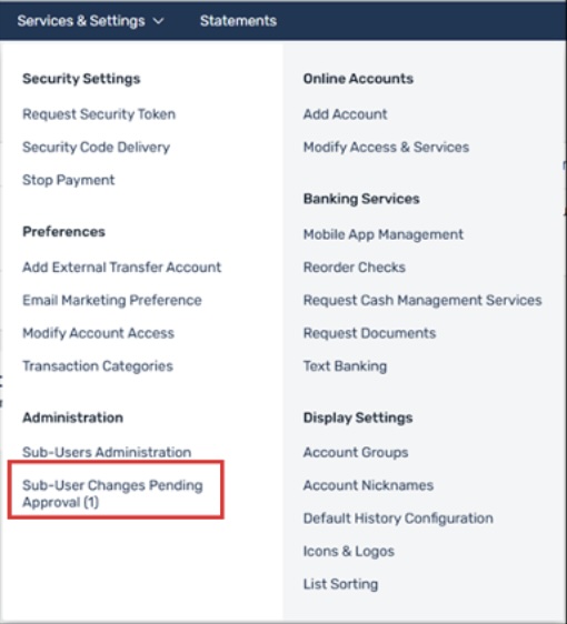 Sub-User Changes Pending Approval